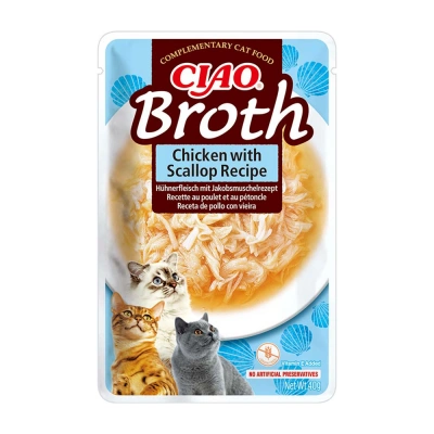 INABA Cat Ciao Brühe – Ergänzungsfuttermittel für Katzen mit Hühnchen- und Jakobsmuschelgeschmack, 40 g
