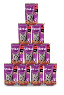 WHISKAS Katzennassfutter 1+ mit Rindfleisch in Soße 12x400g