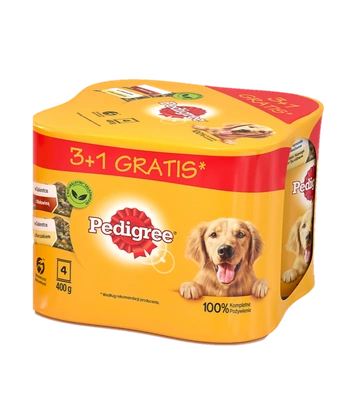 Pedigree Adult 3+1 Gelee-Hundefutter Dose (2x Huhn, 2x Rind) 4x400g