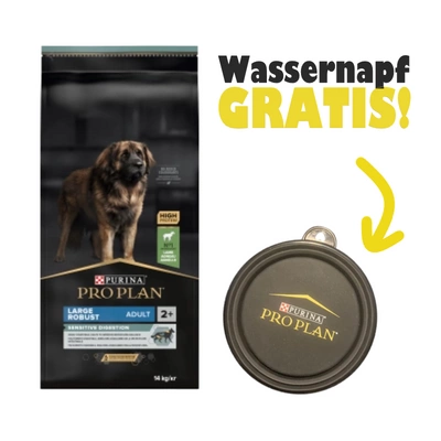 PRO PLAN Sensitive Digestion Large Robust Adult Hundefutter reich an Lammfleisch 14kg + Wassernapf GRATIS!