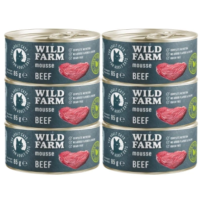 WILD FARM Mousse Beef 6x85g – getreidefreies Mousse für Katzen