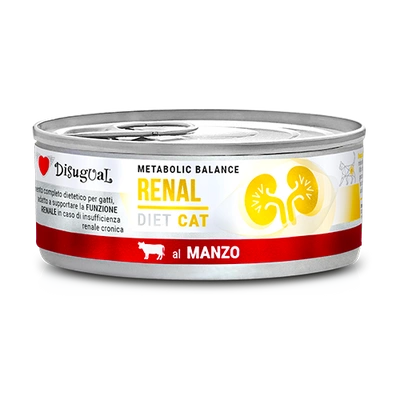 Disgual Nassfutter für Katzen, Veterinärmedizin, Nierenschutz, Rindfleisch (erwachsen), 85 g