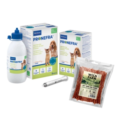 Virbac Pronefra 180 ml & WILD FARM Sticks mit Ente und Reis 500 g Hundeleckerli