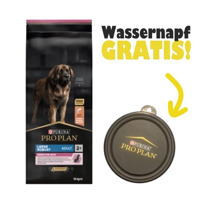 PRO PLAN Sensitive Skin Large Robust Adult Hundefutter mit Lachs 14kg + Wassernapf GRATIS!
