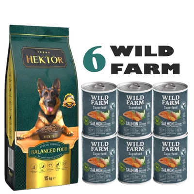 HEKTOR BALANCED Adult 15kg + WILD FARM Superfood Lachs 6x400g