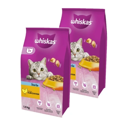 WHISKAS Sterile 2x3,8 kg – Trockenfutter für ausgewachsene Katzen nach der Kastration, mit leckerem Huhn
