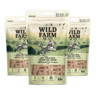 Mäkké lososové prúžky WILD FARM s taurínom 3x50g maškrta pre mačky