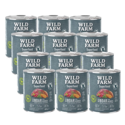WILD FARM Superfood Wildschwein (Hirschfleisch mit Süßkartoffeln, Beeren und Kräutern) 12x800g getreidefreies Hundefutter