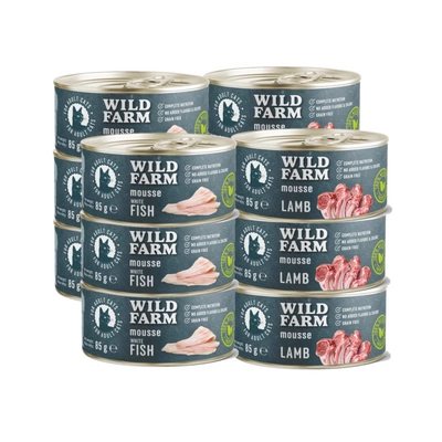 WILD FARM Mousse Weißfisch/Lamm 12x85g – getreidefreies Mousse für Katzen