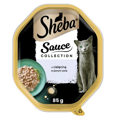 SHEBA Sauce Collection 85g Schale – Alleinfuttermittel Nass für ausgewachsene Katzen, Brocken mit Kalbfleisch, in Sauce