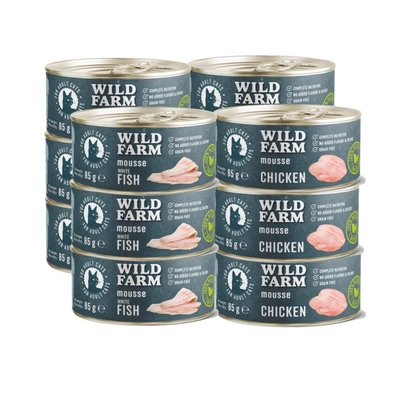 WILD FARM Mousse Weißfisch/Huhn 12x85g – getreidefreies Mousse für Katzen