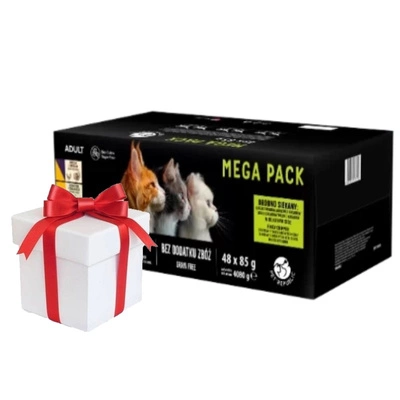 Pet Republic Nassfutter für Katzen, Brocken in zarter Sauce, MIX Fleisch- und Fischaromen,48x85g + Überraschung für die Katze GRATIS!