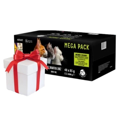 PetRepublic Nassfutter für Katzen, Brocken in zarter Sauce, MIX aus Fleischaromen,48x85g + Überraschung für die Katze GRATIS!