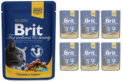 Brit Premium Cat für ausgewachsene Katzen mit Huhn und Pute 6x100g