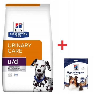 Hill's PD Prescription Diet Canine u/d Urinary Care 10kg + HILLS Hypoallergene Hundeleckerli 220g FREE