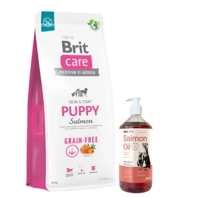BRIT CARE Hund Getreidefrei Welpe Lachs 12kg & Lab-v Lachsöl 1000 ml